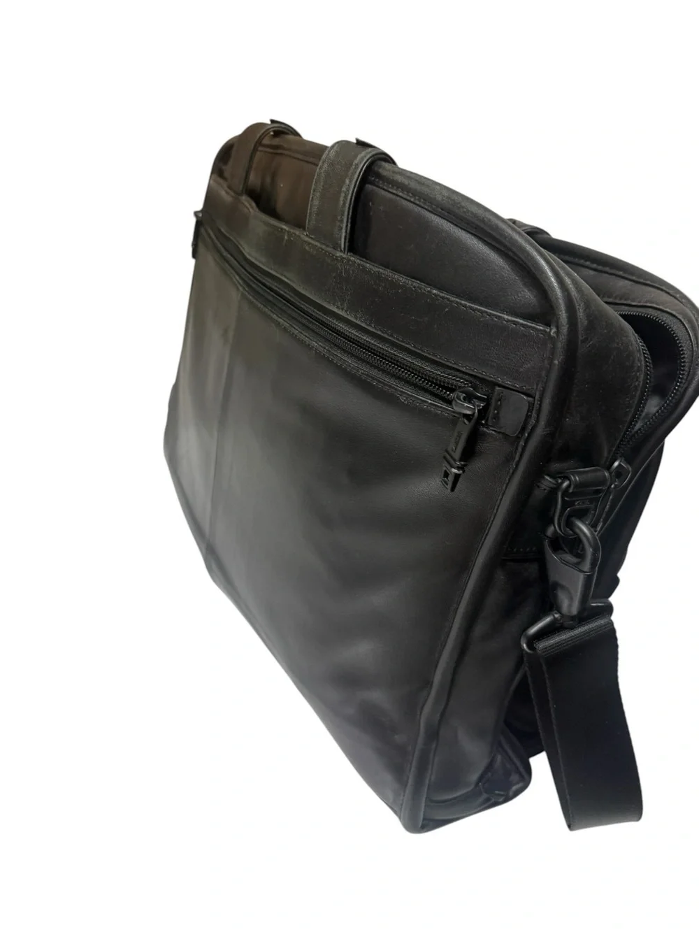 Tumi Black Leather Laptop Briefcase with Shoulder Strap